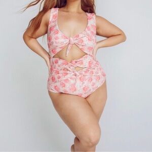 Alpine Pink Floral Tie-Front One-Piece Swimsuit